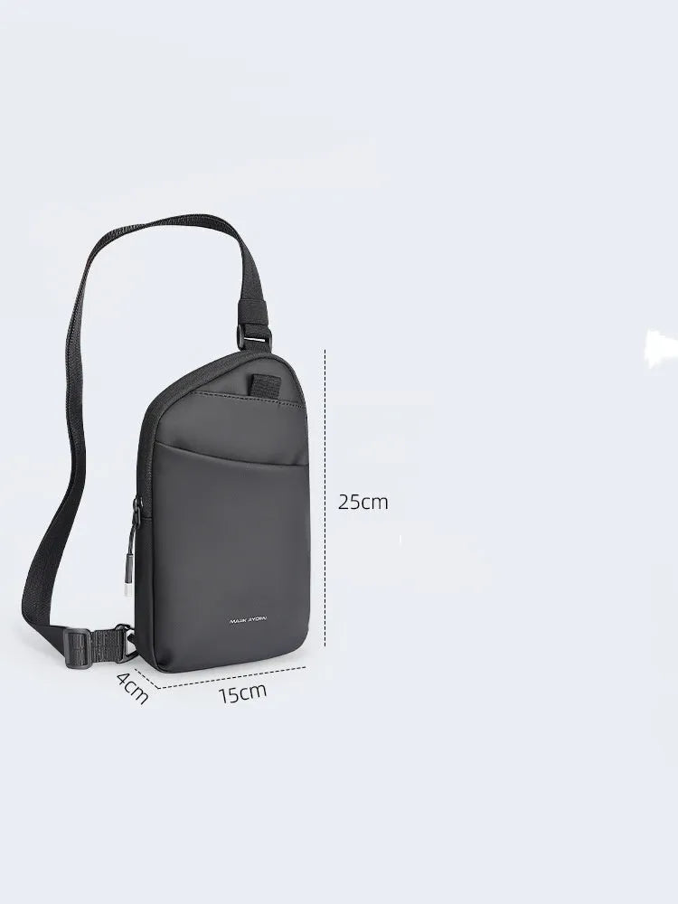 Men's black Oxford cloth crossbody bag with sewing thread detailing