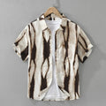 Retro striped printed short sleeve shirt in pure cotton with cardigan-style loose fit