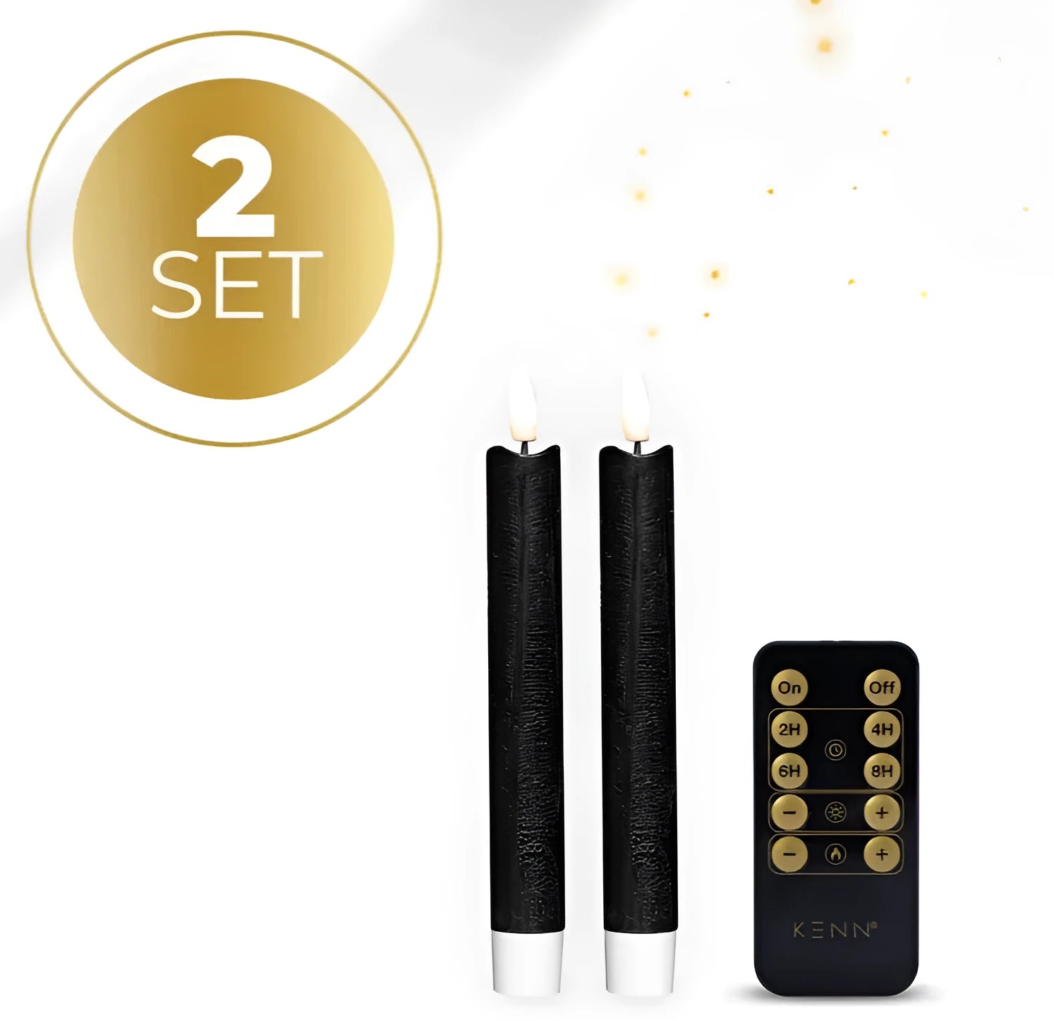 Black S2 3D Flame LED Taper Candle with realistic dancing light effect