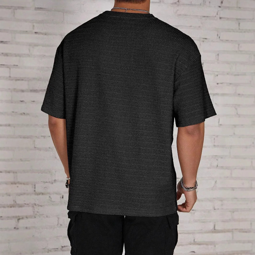 Men's slim fit loose round neck t-shirt in light blue polyester fabric