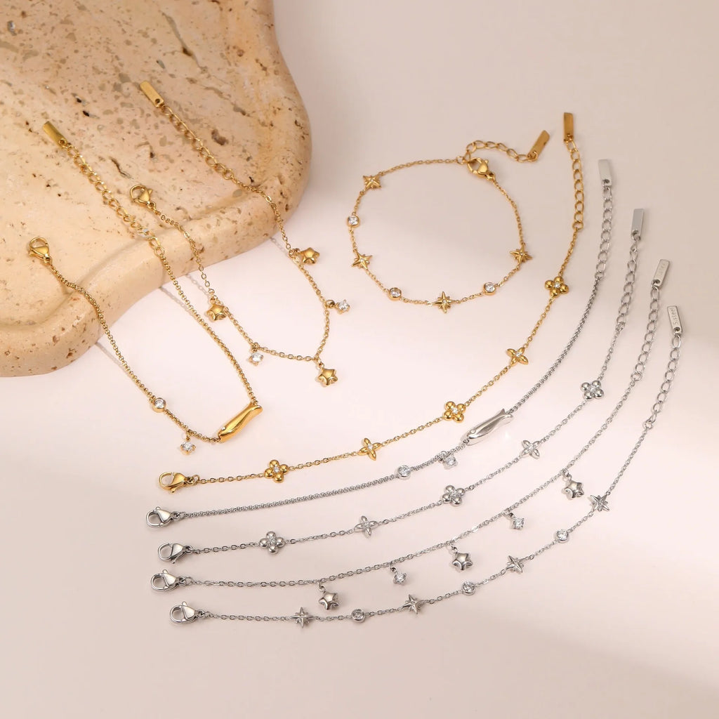 Women's stainless steel bracelet with 18K gold plating and hexagonal geometric star pendant jewellery