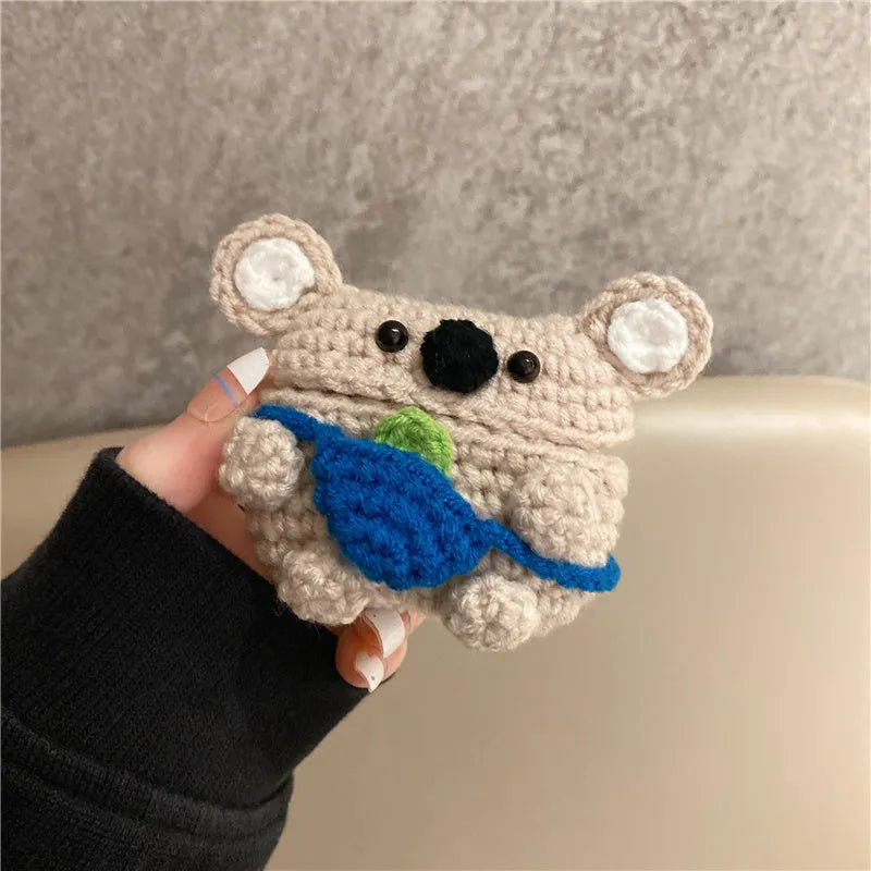 Handmade knitted koala bear backpack AirPods protective case cover for Apple wireless earphones