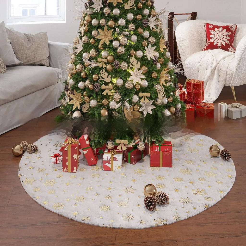 Gilding Snowflake Christmas Tree plush rug in snowflake star style on floor
