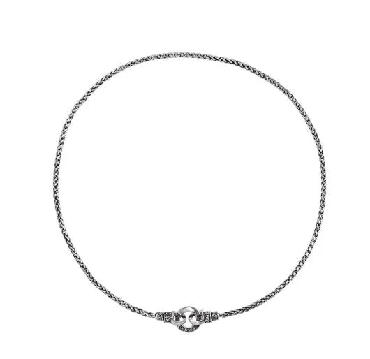 S925 sterling silver clavicle necklace for women on a model, showing its length.