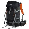 35L outdoor hiking backpack in black nylon with breathable back panel and SOS whistle