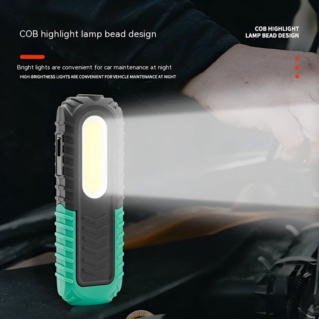 Black and green USB auto repair work light with PET-coated ABS plastic construction