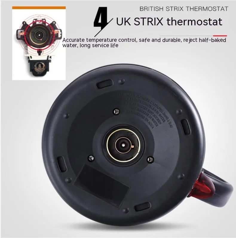 Stainless steel electric kettle with touch control panel in gold colour showing 1L capacity markings