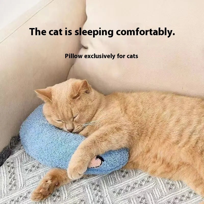 U-shaped neck protection pillow for cats in moon and question mark styles with blue, white and yellow colour options