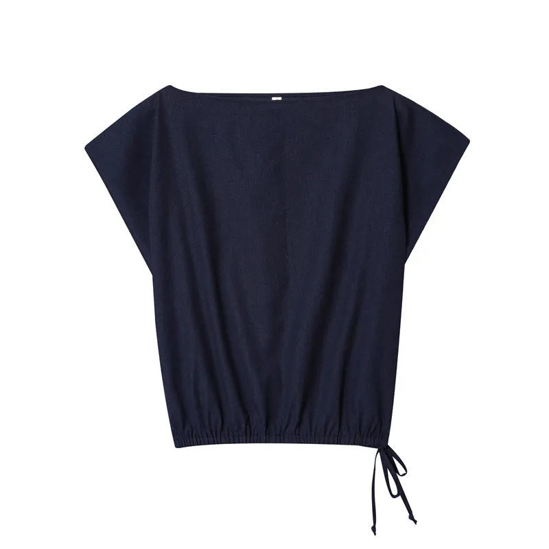 Women's linen blended shirt and wide leg trousers set with flounced sleeves in office-appropriate styling