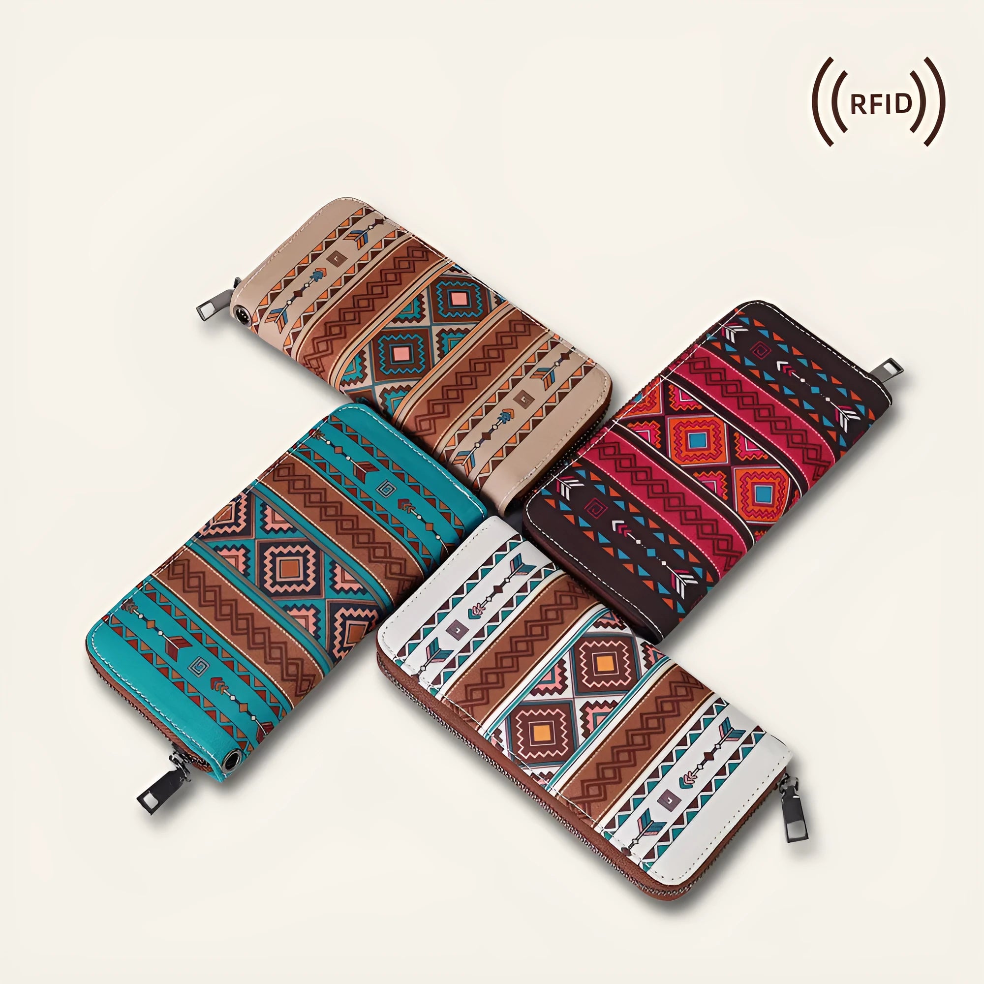 Bohemian stripe pattern canvas RFID wallet with wind belt design