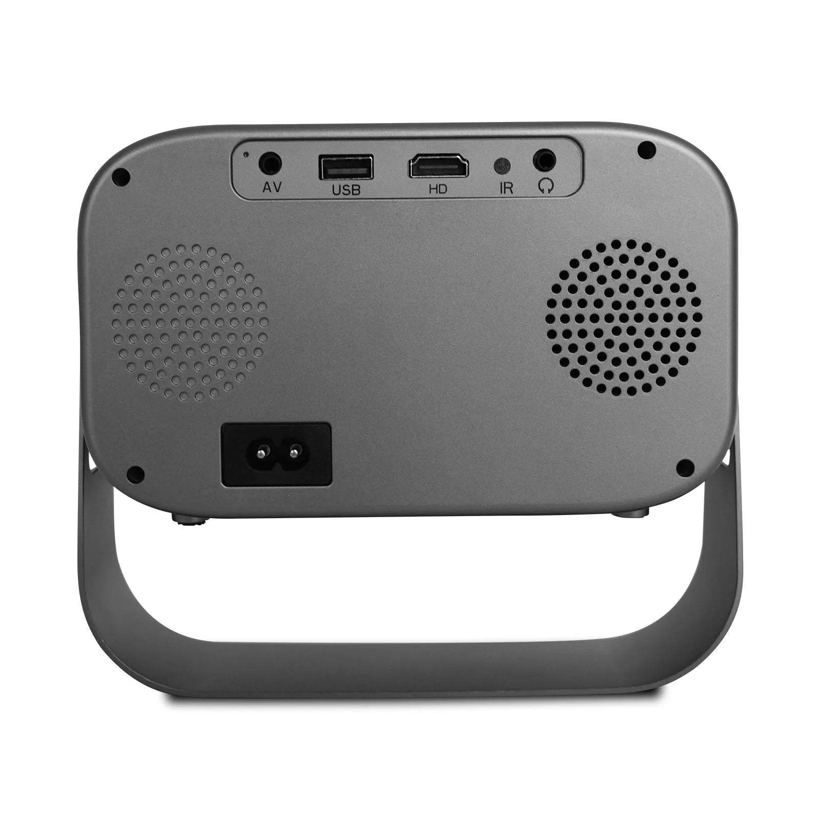 Matte black portable smart HD projector with remote control on wooden surface