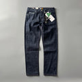 Men's primary colour straight leg jeans with a five-pocket design and mid-rise waist.