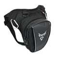 Motorcycle rider wearing a grey 1200D Oxford leg bag on their thigh.