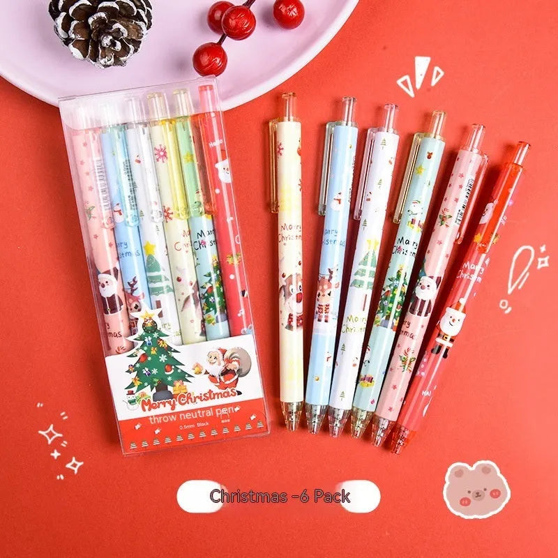Christmas Reward Gift Press Gel Pen Ball Pen Signature Pen Plastic Black Refill 6 Pack Gift Set Bulk Pack Party Favour Stationery Office Home