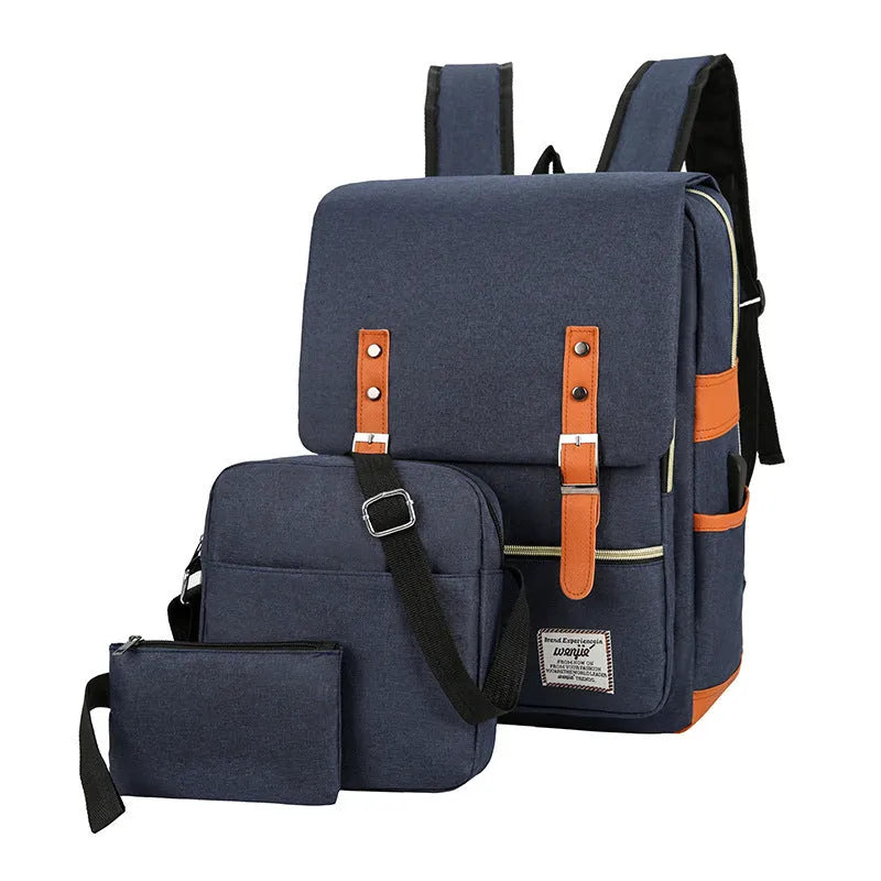 Three-piece business backpack in Oxford cloth with a curved shoulder strap