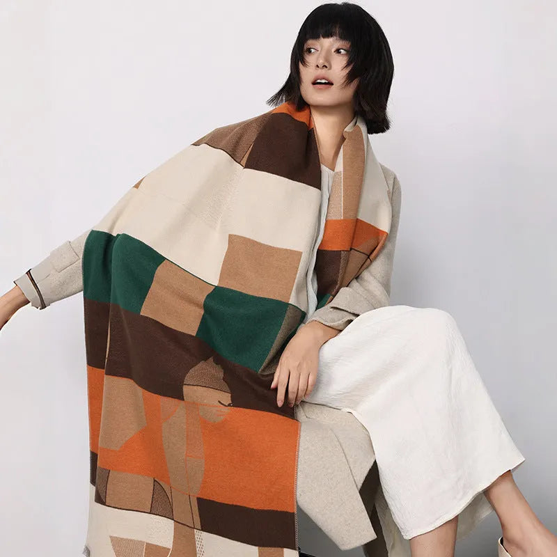 European style imitation cashmere scarf in beige colour measuring 185cm long
