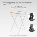Outdoor wooden handle iron folding trash rack in black or white for garden waste storage