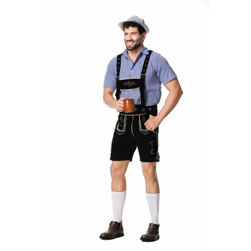 British style beer festival clothing set with green shirt and brown overalls for men