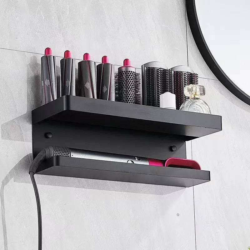 White punch-free aluminium bathroom storage rack holding Marcel wavers on double layers