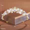 Gold and silver alloy pearl crown headdress for women's weddings and formal events.