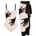 Women's polyester bikini swimsuit with attached white tulle skirt