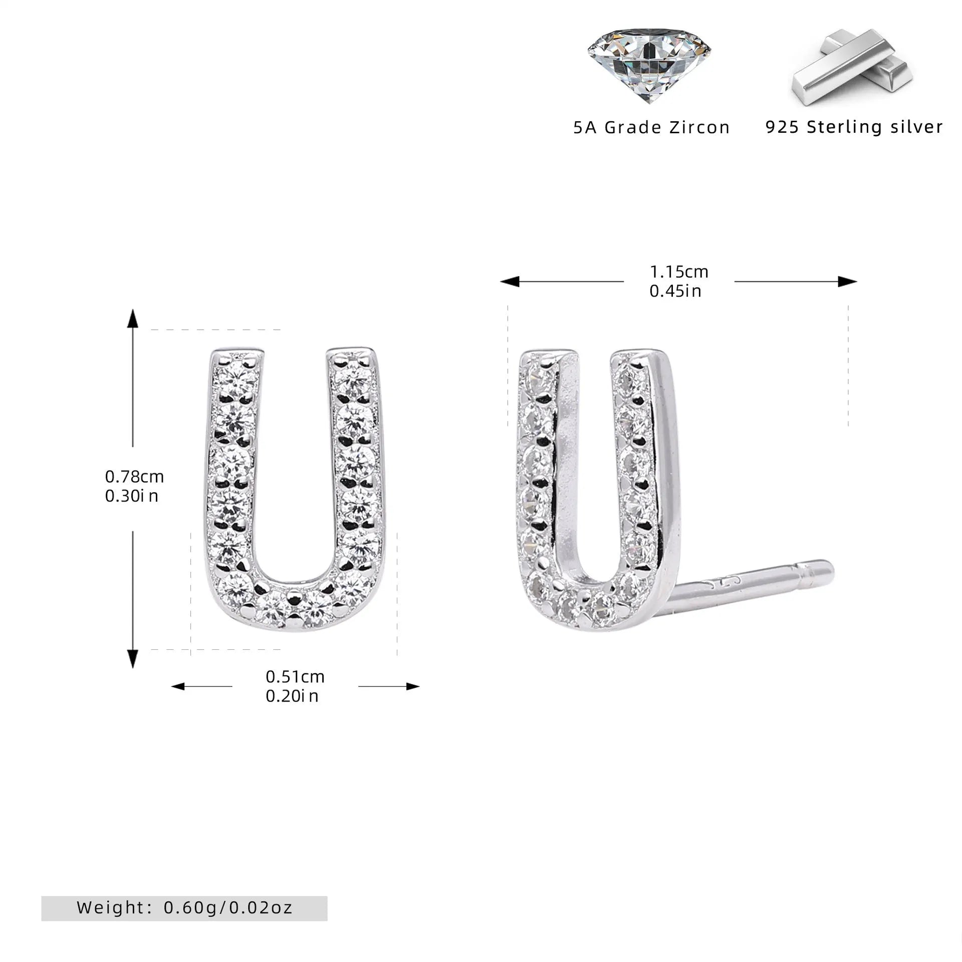 925 silver letter ear stud with electroplated gold finish, alphabet motif