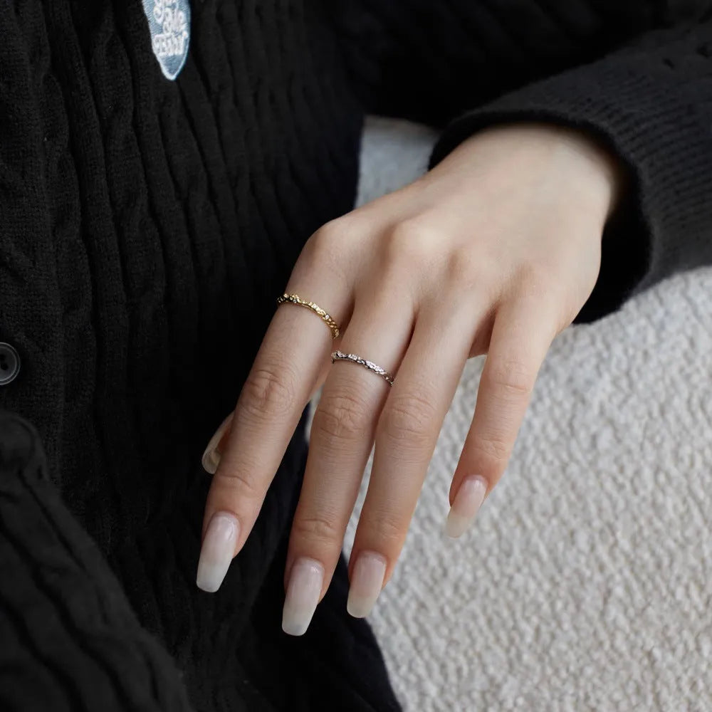 Sterling silver women's geometric ring with irregular zircon stone, open mouth adjustable, gold finish