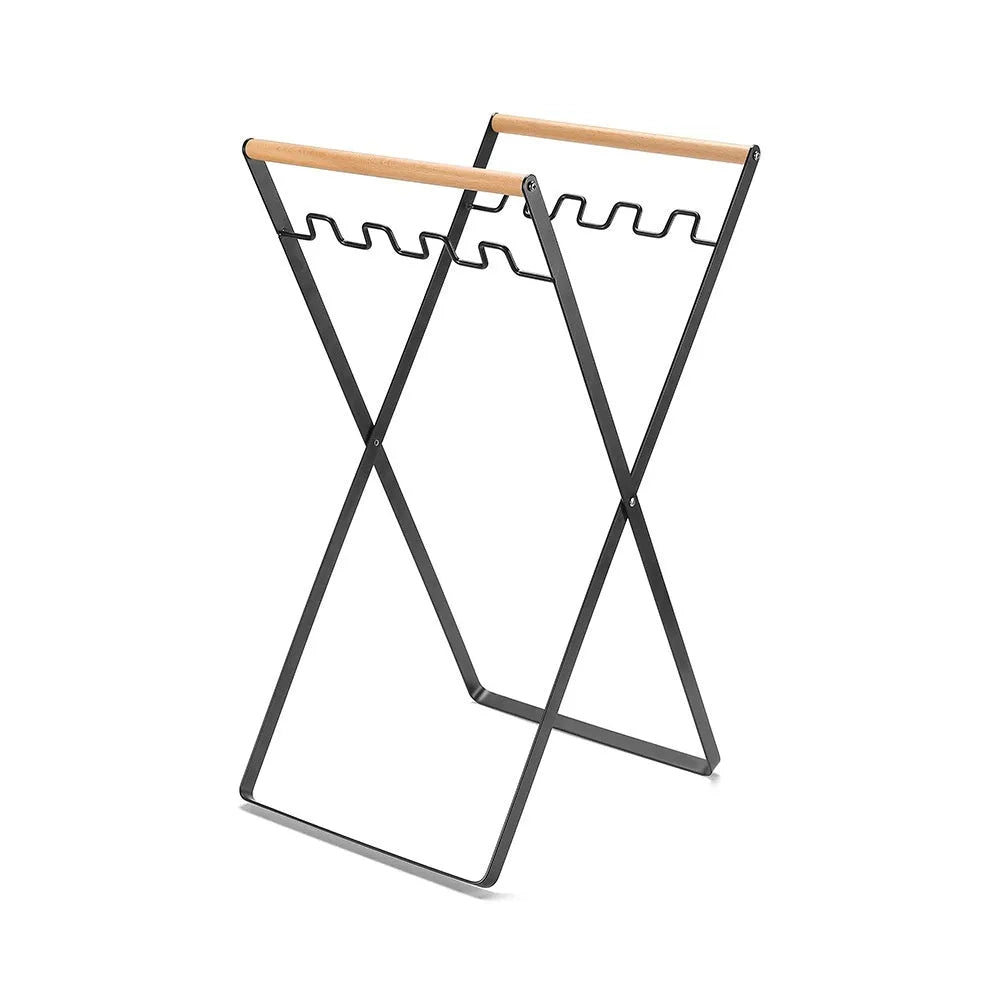 Outdoor wooden handle iron folding trash rack in black or white for garden waste storage