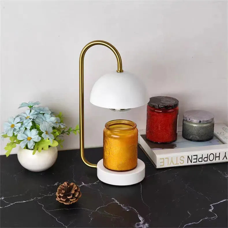 Solid wood aromatherapy wax melting lamp with dimming knob on bedside table