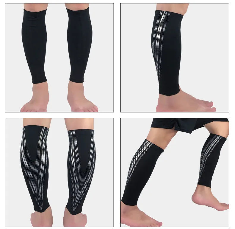 Football compression leg socks in black showing calf support design with breathable fabric