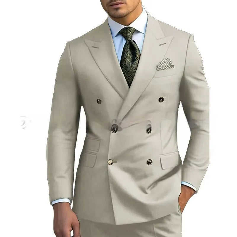 Men's regular fit two-piece suit jacket and trousers in a light business style.