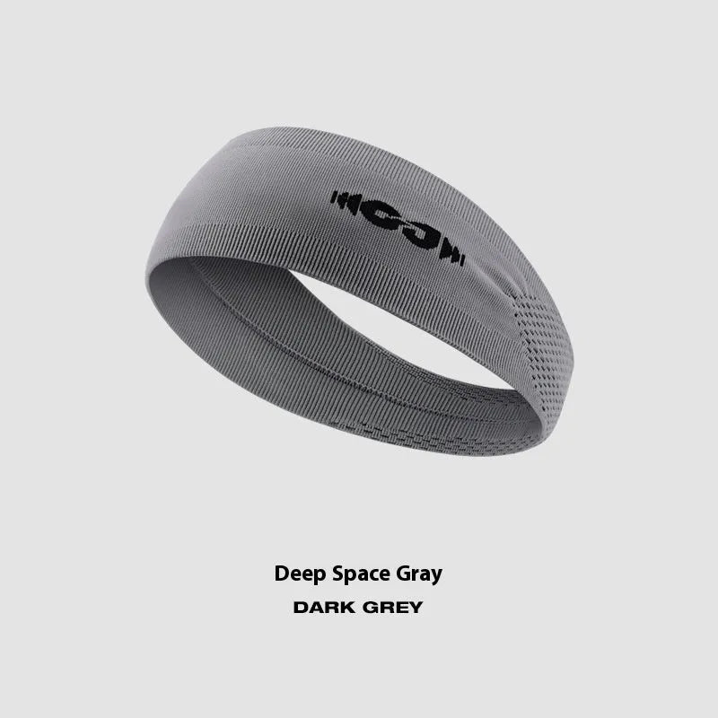 Seamless knitted exercise sweatband in black, shown flat, suitable for running and cycling.