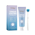 Tongue coating cleaning gel tube and tongue scraper brush kit for oral hygiene.