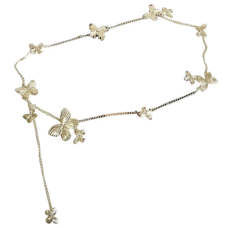 Golden butterfly waist chain accessory 104cm length alloy retro style women jewellery