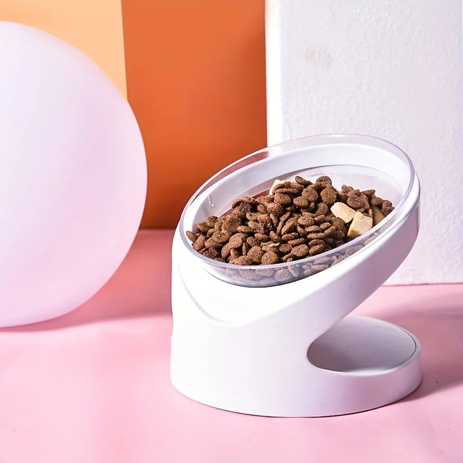 White elevated cat food bowl with clear plastic and 8.5cm height for anti-vomit feeding