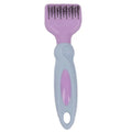 Stainless steel dog comb and knot knife set with massage brush on a pink background