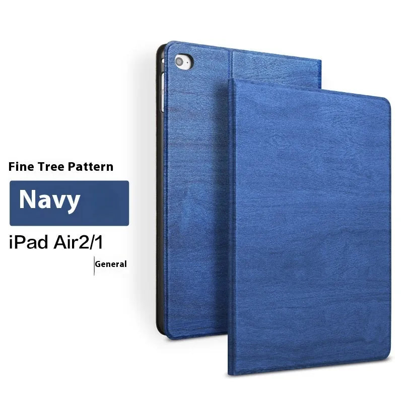 Sapphire blue imitation leather iPad cover with a built-in universal sleep/wake bracket.