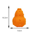 30cm long natural rubber dog toy with hollow treat-dispensing interior and longer tugging strap