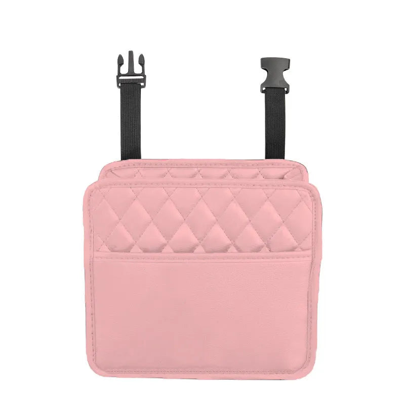 Leather car interior hanging storage bag in black pink green or white colours