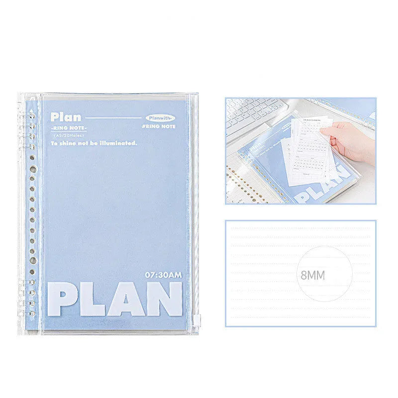 A5 PVC loose spiral notebook binder in blue or white colour with clear front cover