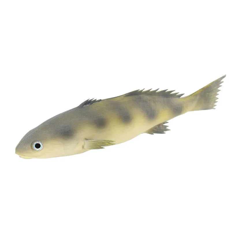 Three PU simulated fish model ornaments showing yellow-fin tuna, yellow croaker, and flower fish designs
