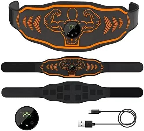 EMS smart massage fitness belt with rechargeable host unit and arm electrodes in blue colour