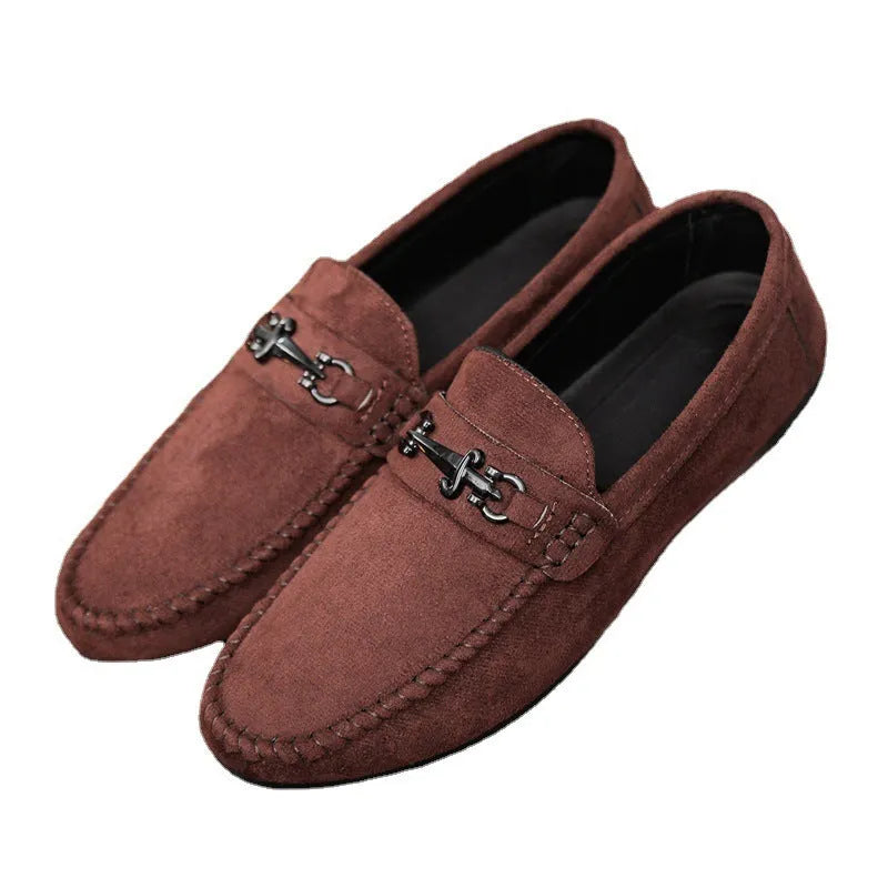 Waterproof men's slip-on loafers in artificial PU leather with round toe and low rubber sole