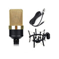 Wired condenser microphone with stand in champagne gold or black gold colour for recording and live singing