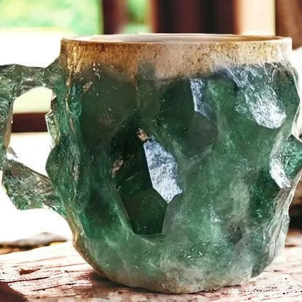 Resin mineral crystal coffee mug with handle showing 3D crystal appearance