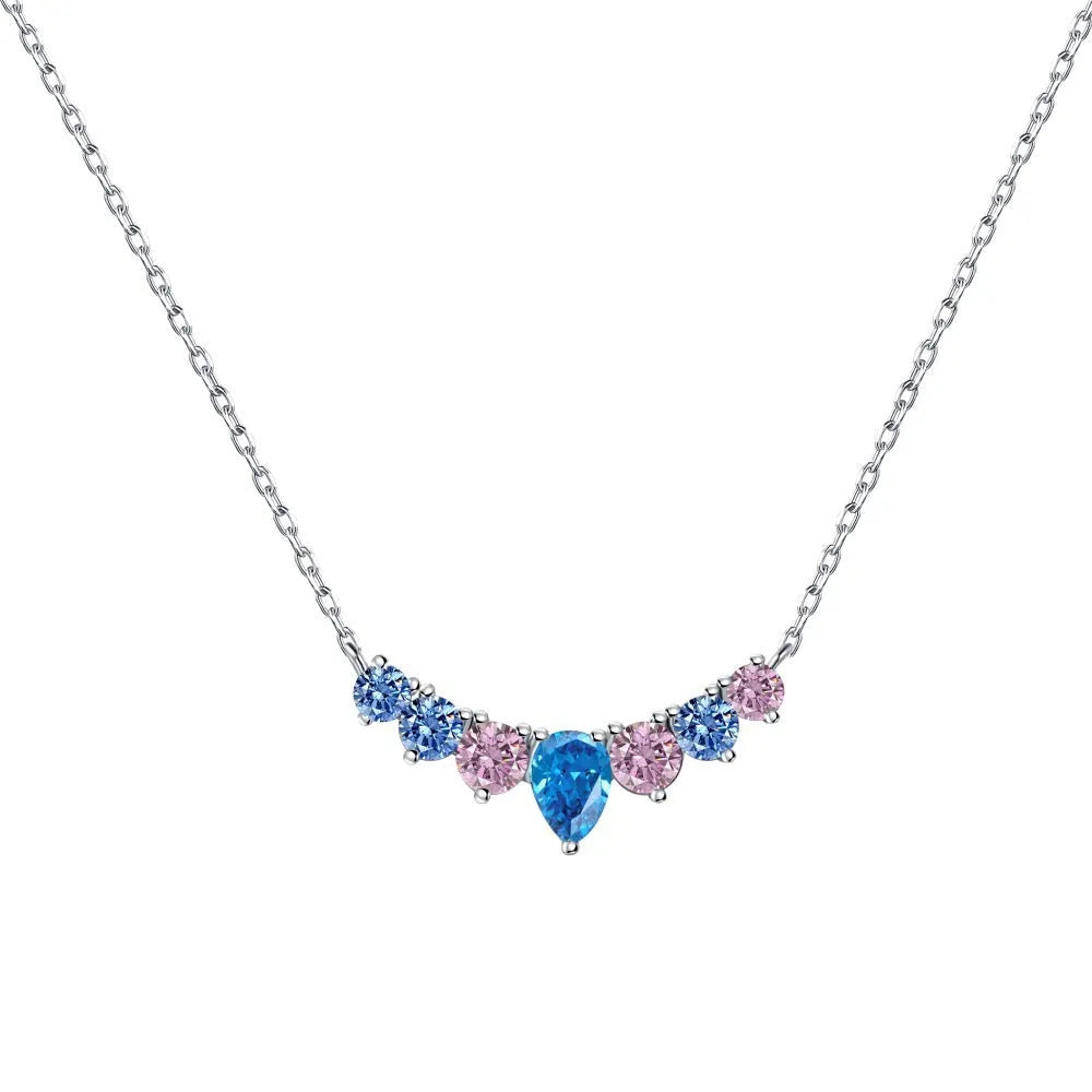 925 sterling silver necklace with colourful water drop zircon pendant and adjustable clavicle chain