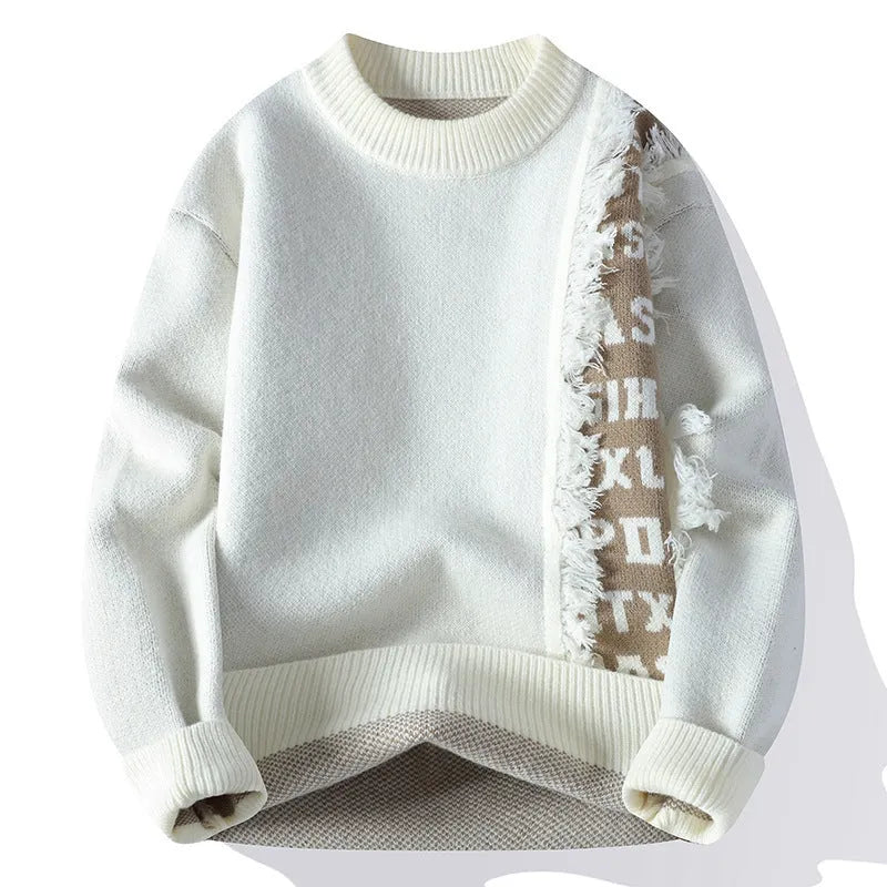Men's loose fit knitted pullover sweater with ribbed hemline in four colour options
