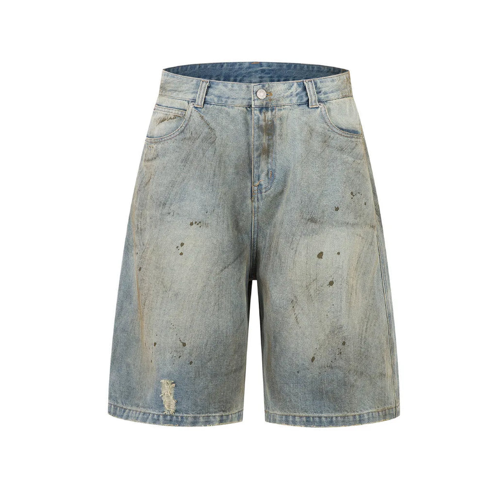 Blue cropped denim jeans with straight leg cut and middle pants length showing zipper fly closure
