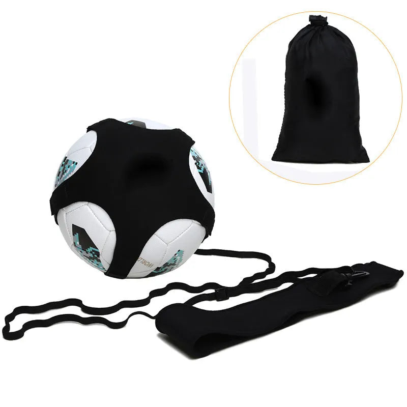 Black football juggling training belt with rotating mechanism for solo practice drills