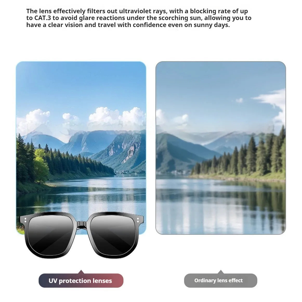 Black AI smart sunglasses with Bluetooth audio and touch controls on the frame.